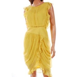 BCBGMaxAzria Yellow Ruffle-Trim Midi Dress